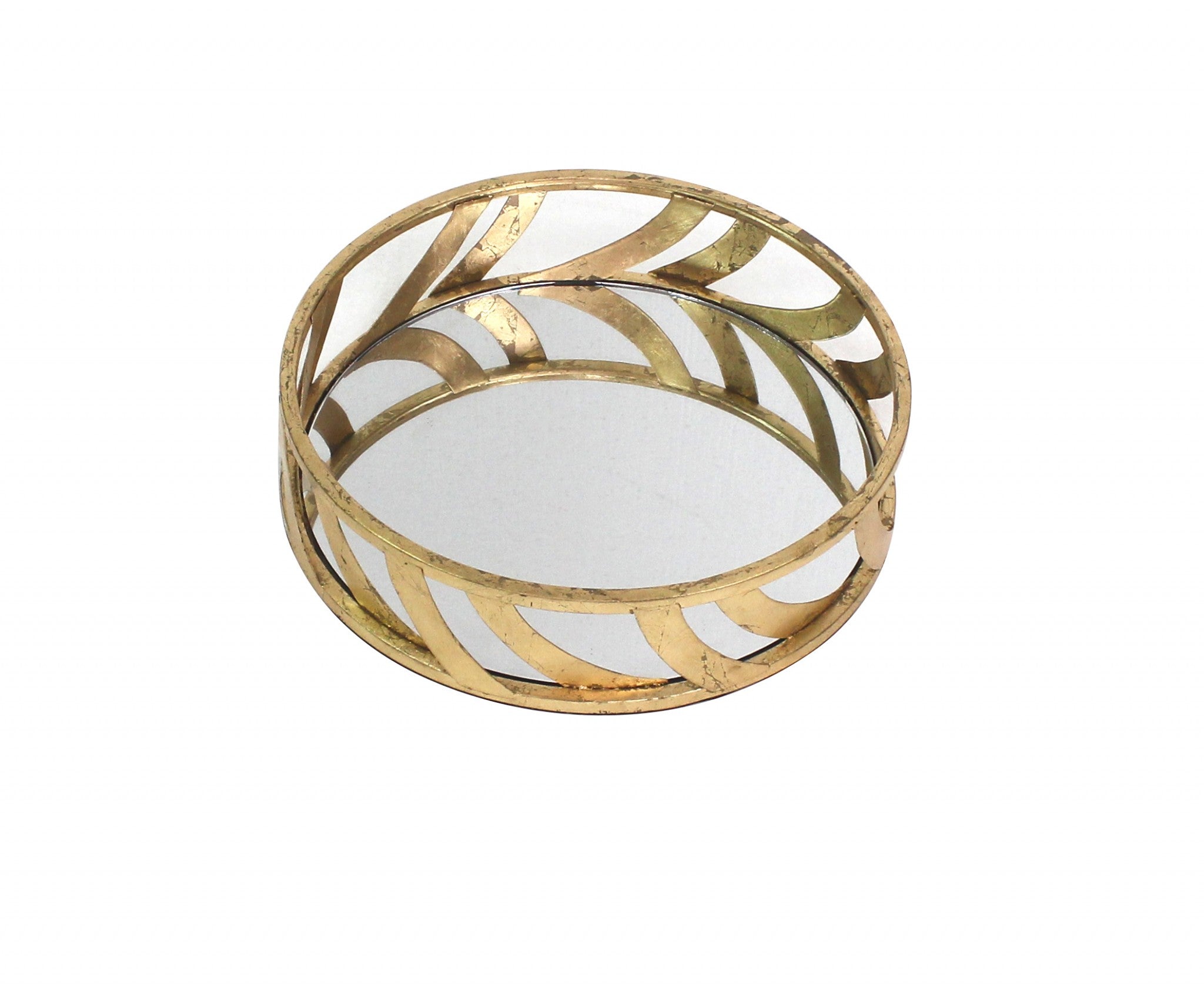 14" x 14" x 4" Gold Streamline Mirror  Tray