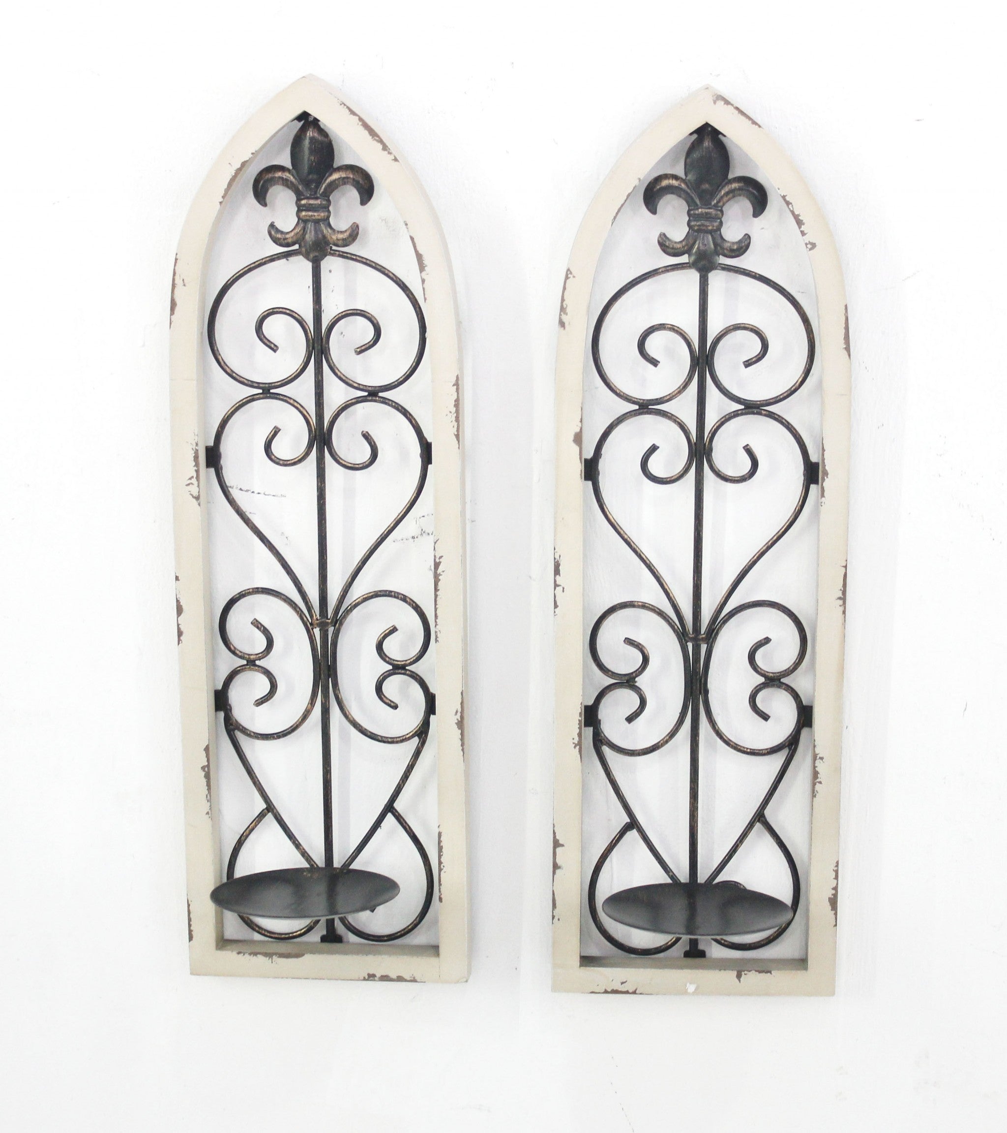 4.5" x 6" x 19" White Rustic  Wall Candle Holder Sconce Set
