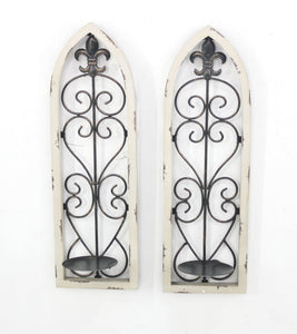 4.5" x 6" x 19" White Rustic  Wall Candle Holder Sconce Set