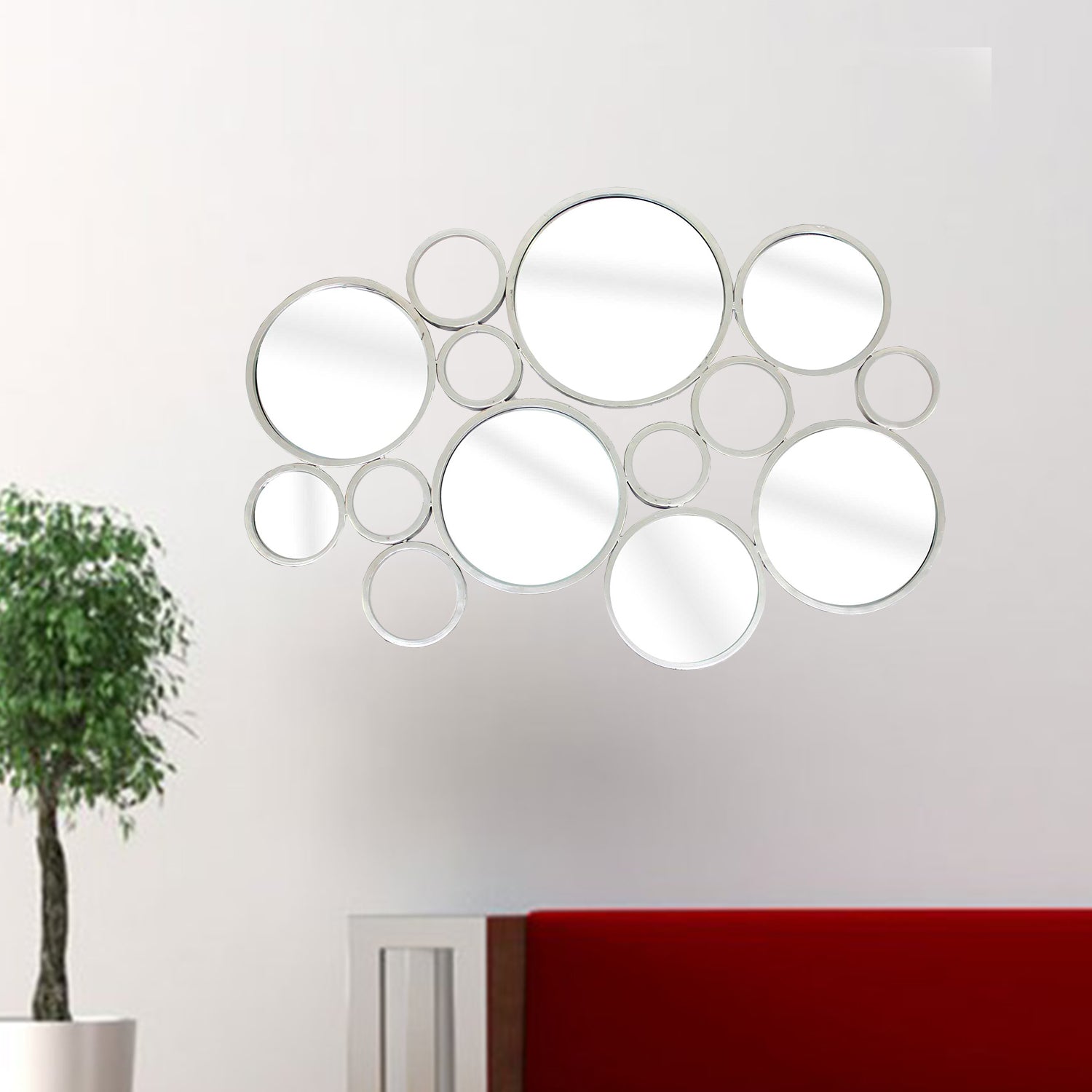 25" x 37" x 1.25" Silver, Mirrored, Multi Circle, Metal - Wall Decor