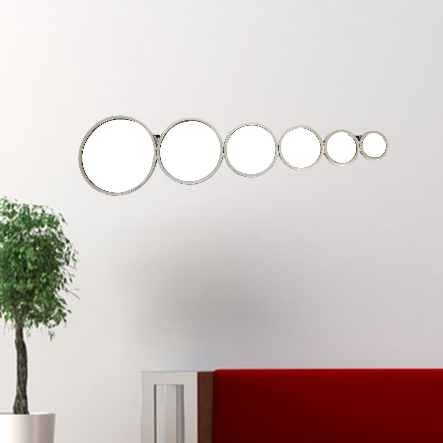 12" x 47" x 1" Silver, Bubble-Like Circles, Mirror - Wall Decor