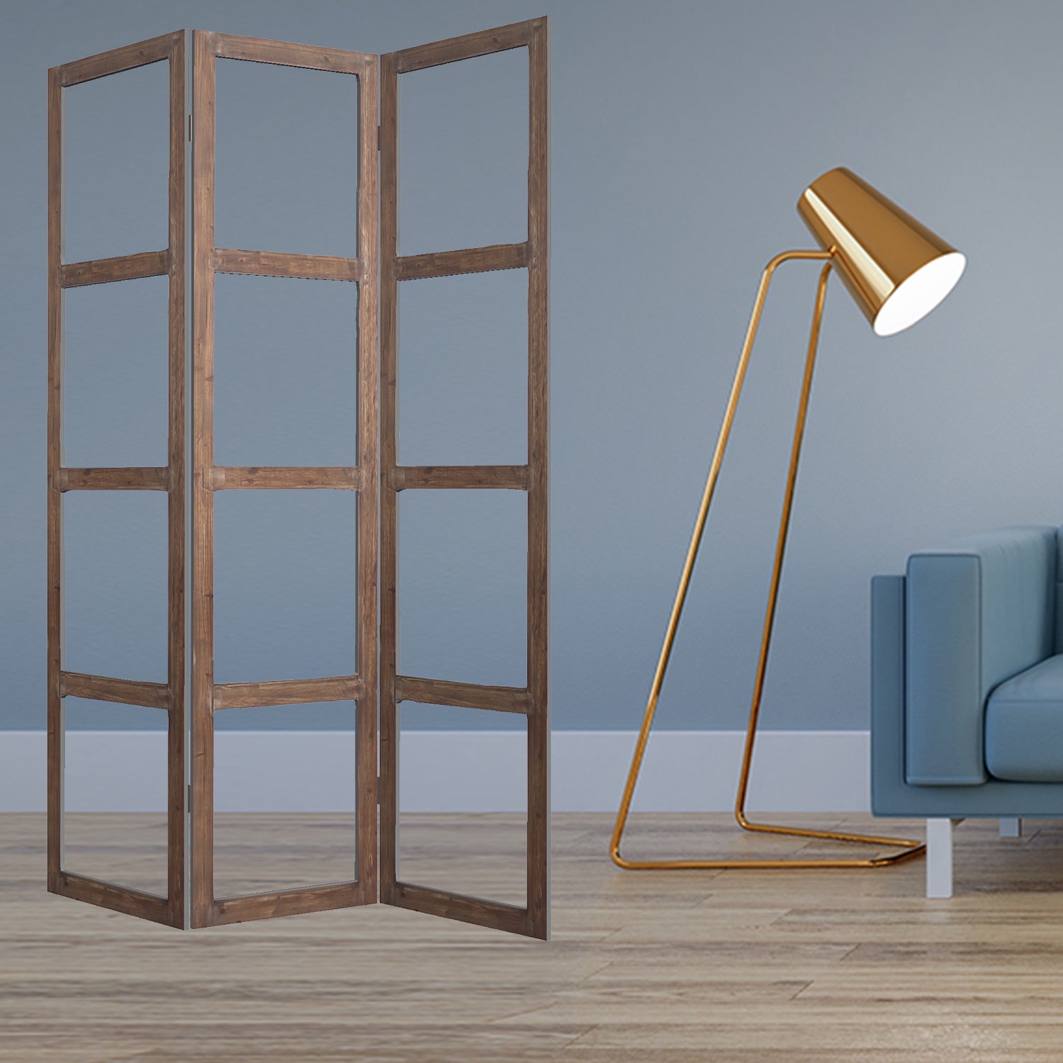 1" x 63" x 84" Brown Wood Glass  Screen