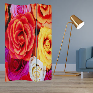 1" x 48" x 72" Multi Color Wood Canvas Daisy And Rose  Screen