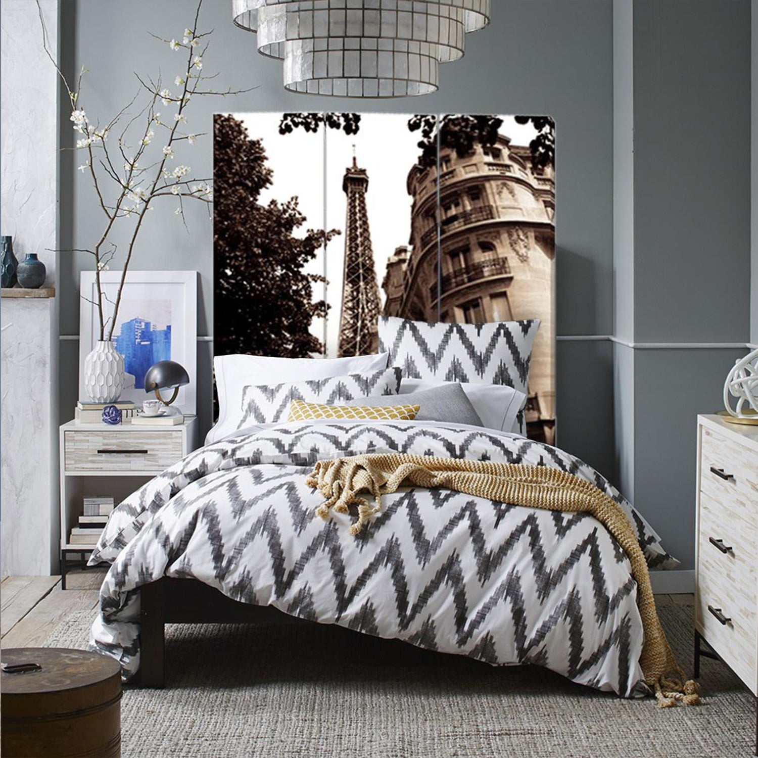 1" x 48" x 72" Multi Color Wood Canvas Paris  Screen