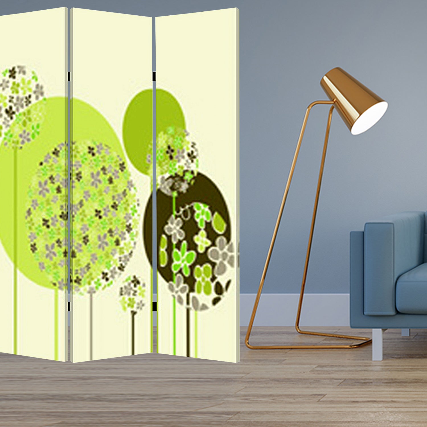 1" x 48" x 72" Multi Color Wood Canvas Floral Buds  Screen