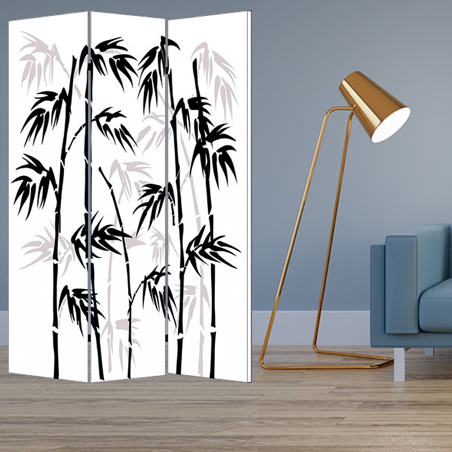 1" x 48" x 72" Multi Color Wood Canvas Bamboo Leaf  Screen