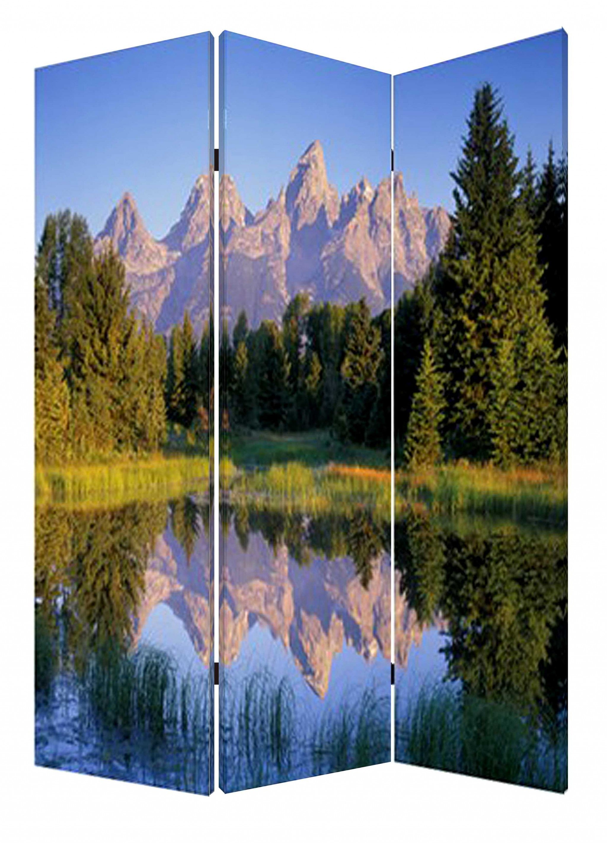 1" x 48" x 72" Multi Color Wood Canvas Mountain Peaks  Screen