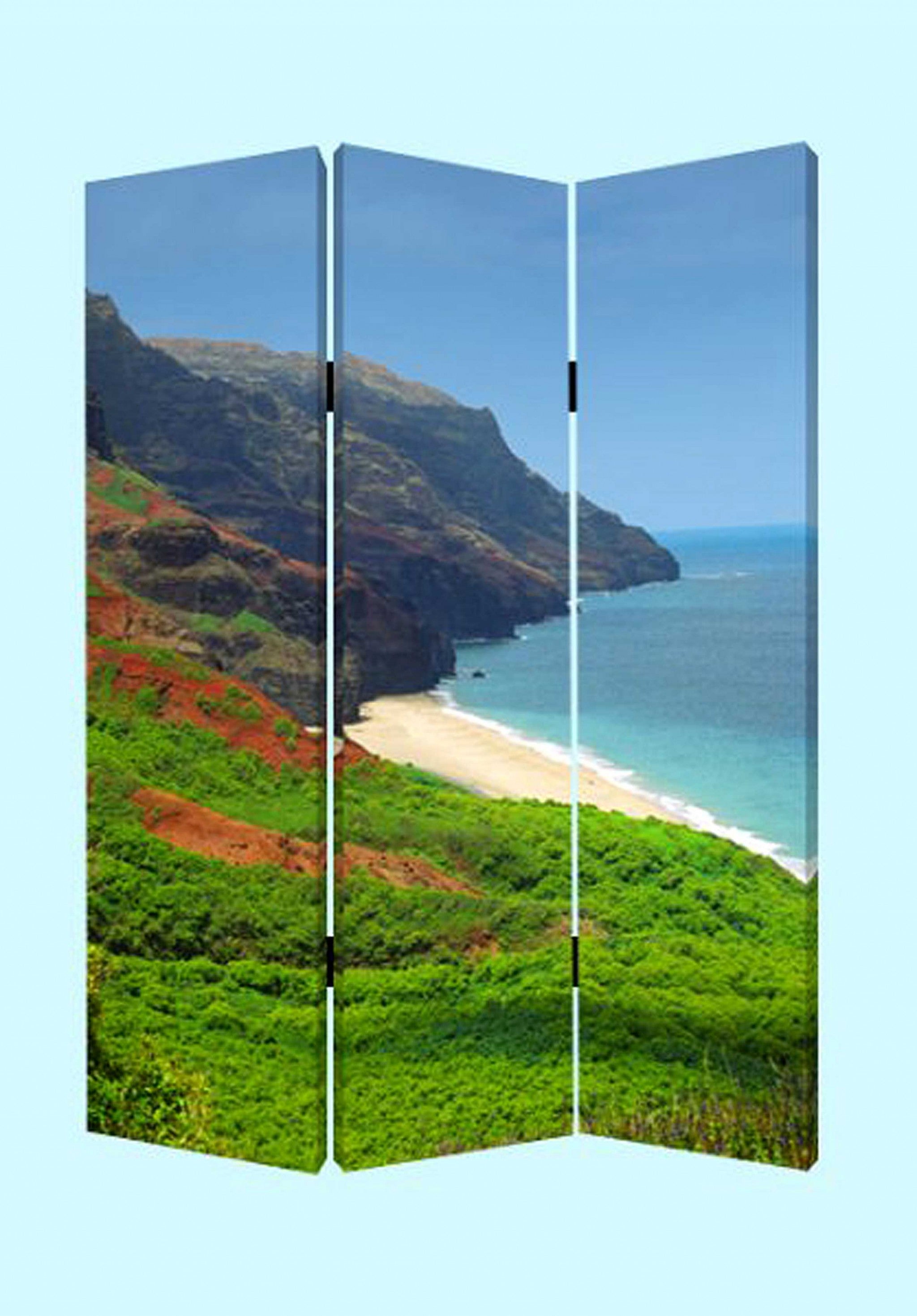 1" x 48" x 72" Multi Color Wood Canvas Hawiian Coast  Screen