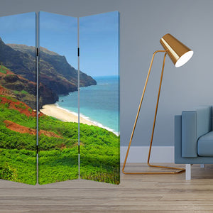 1" x 48" x 72" Multi Color Wood Canvas Hawiian Coast  Screen
