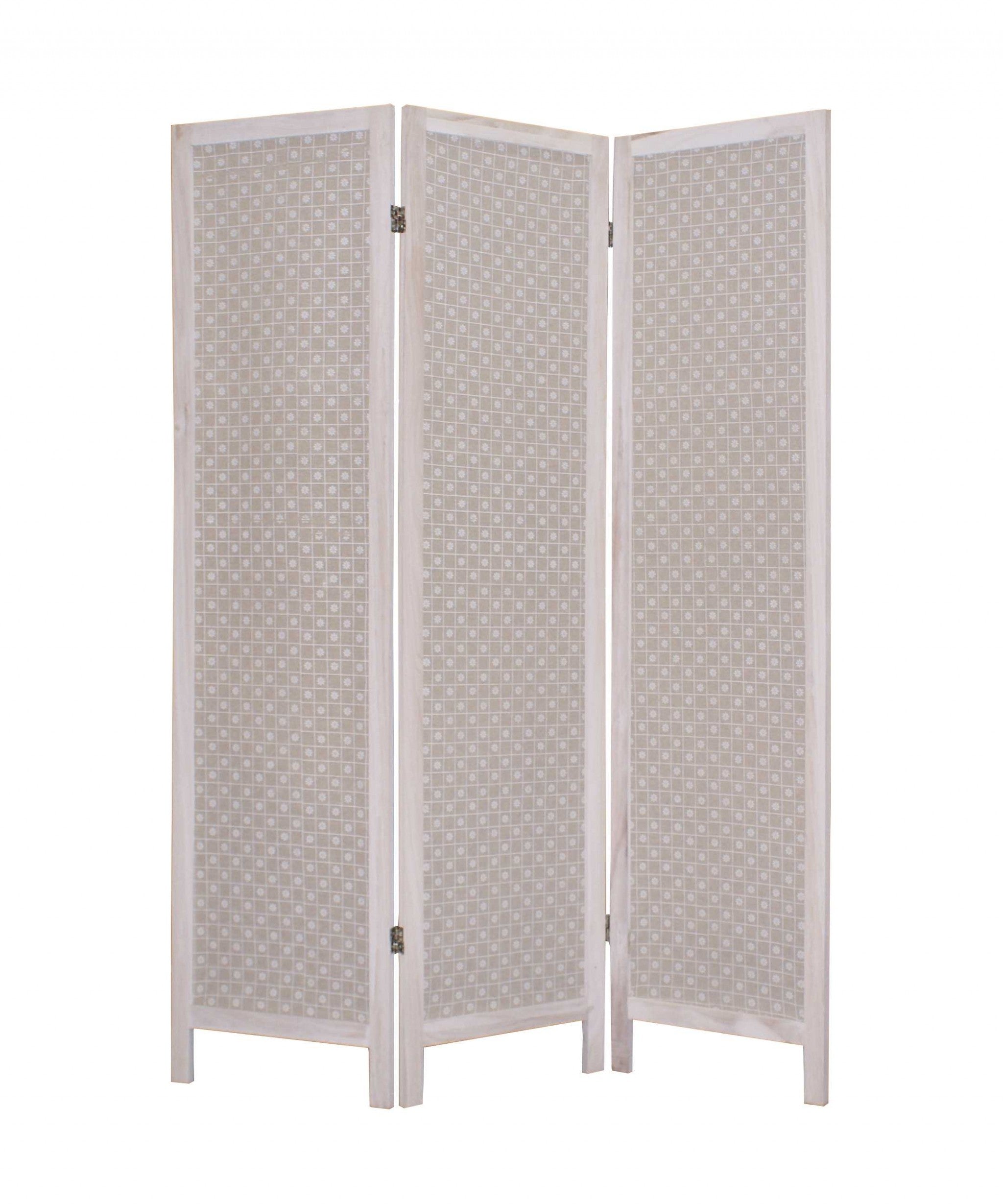 1" x 48" x 67" Beige, Wood & Fabric - Screen