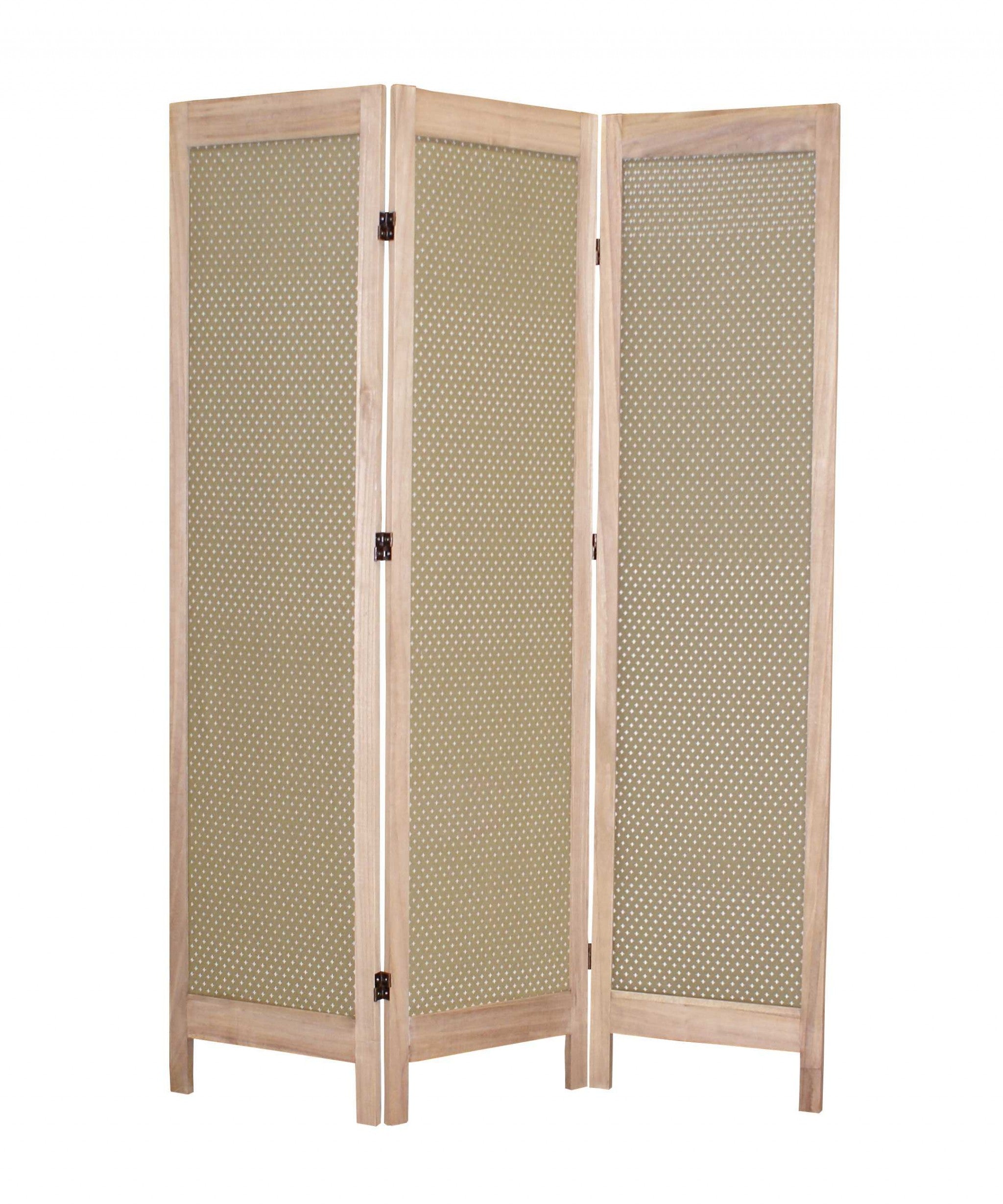 1" x 48" x 67" Beige, Wood & Fabric - Screen