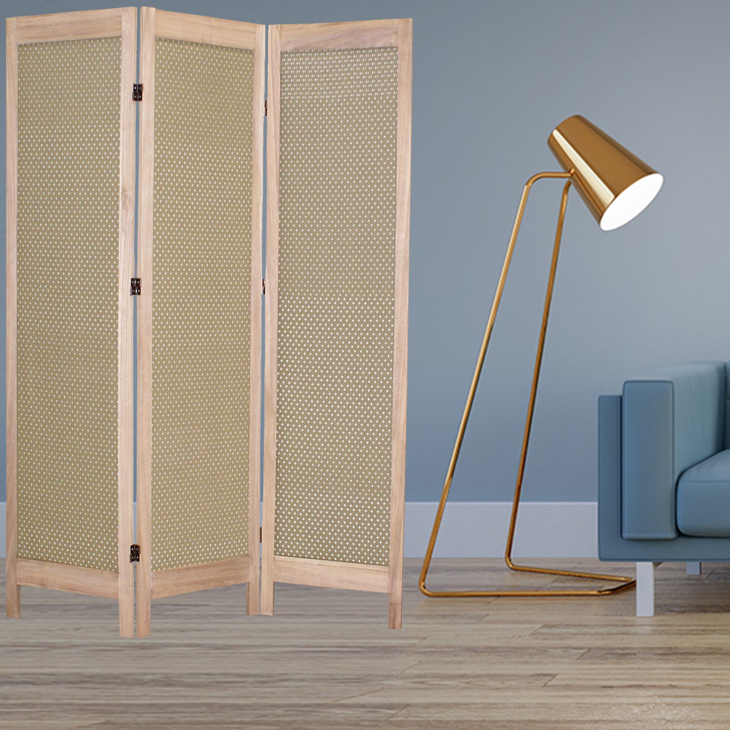 1" x 48" x 67" Beige, Wood & Fabric - Screen