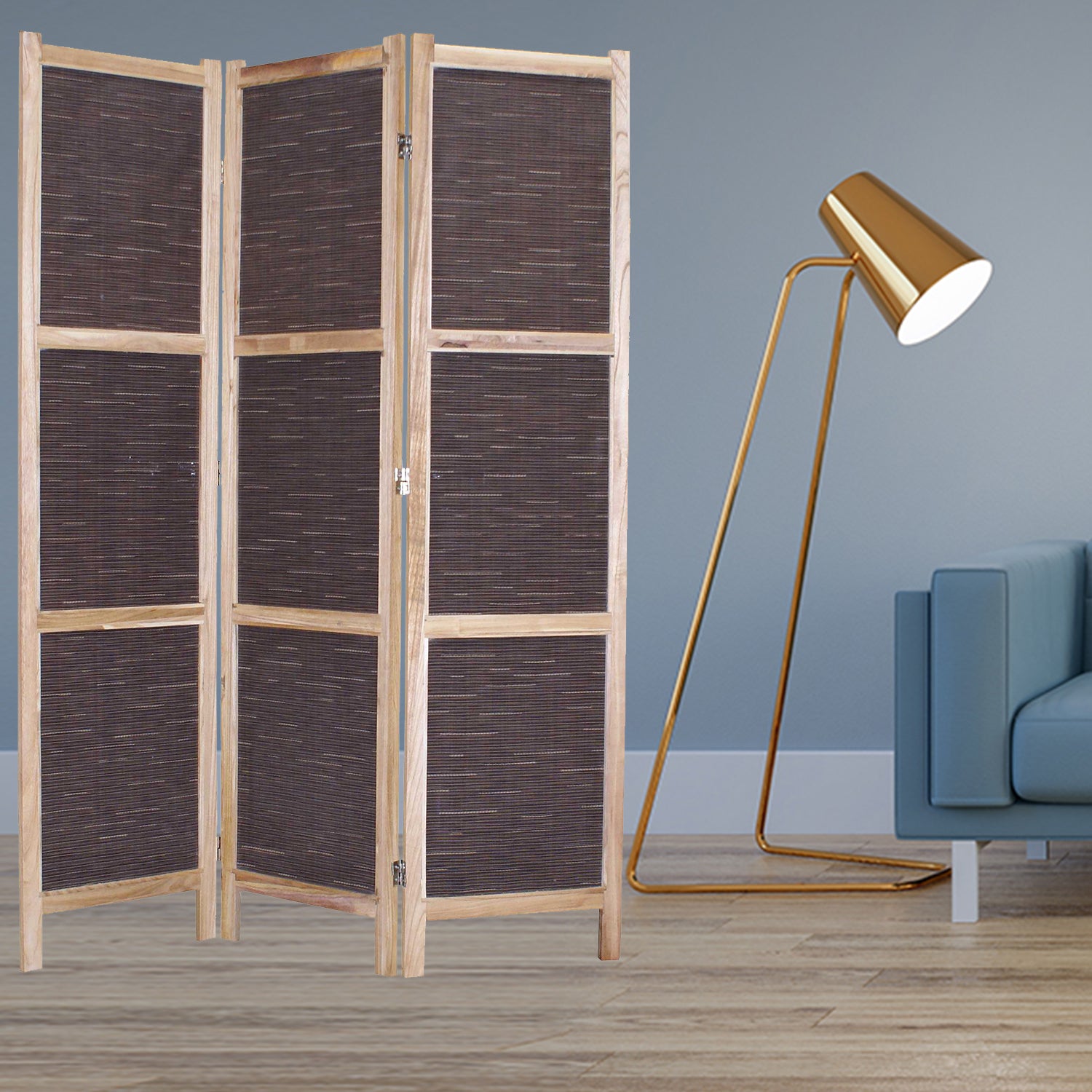 1" x 48" x 67" Brown, Wood & Fabric - Screen