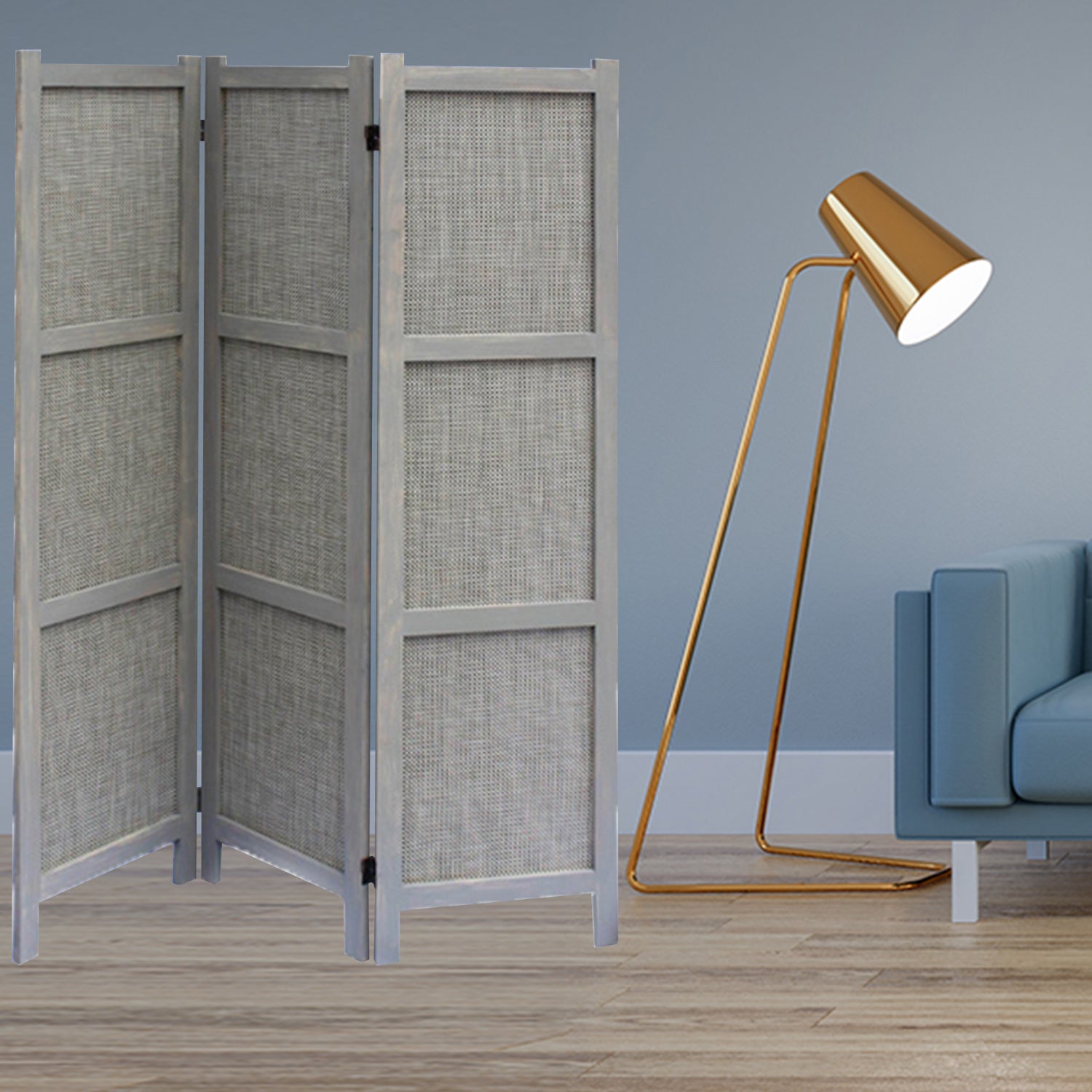 1" x 48" x 67" Gray, Wood & Fabric - Screen