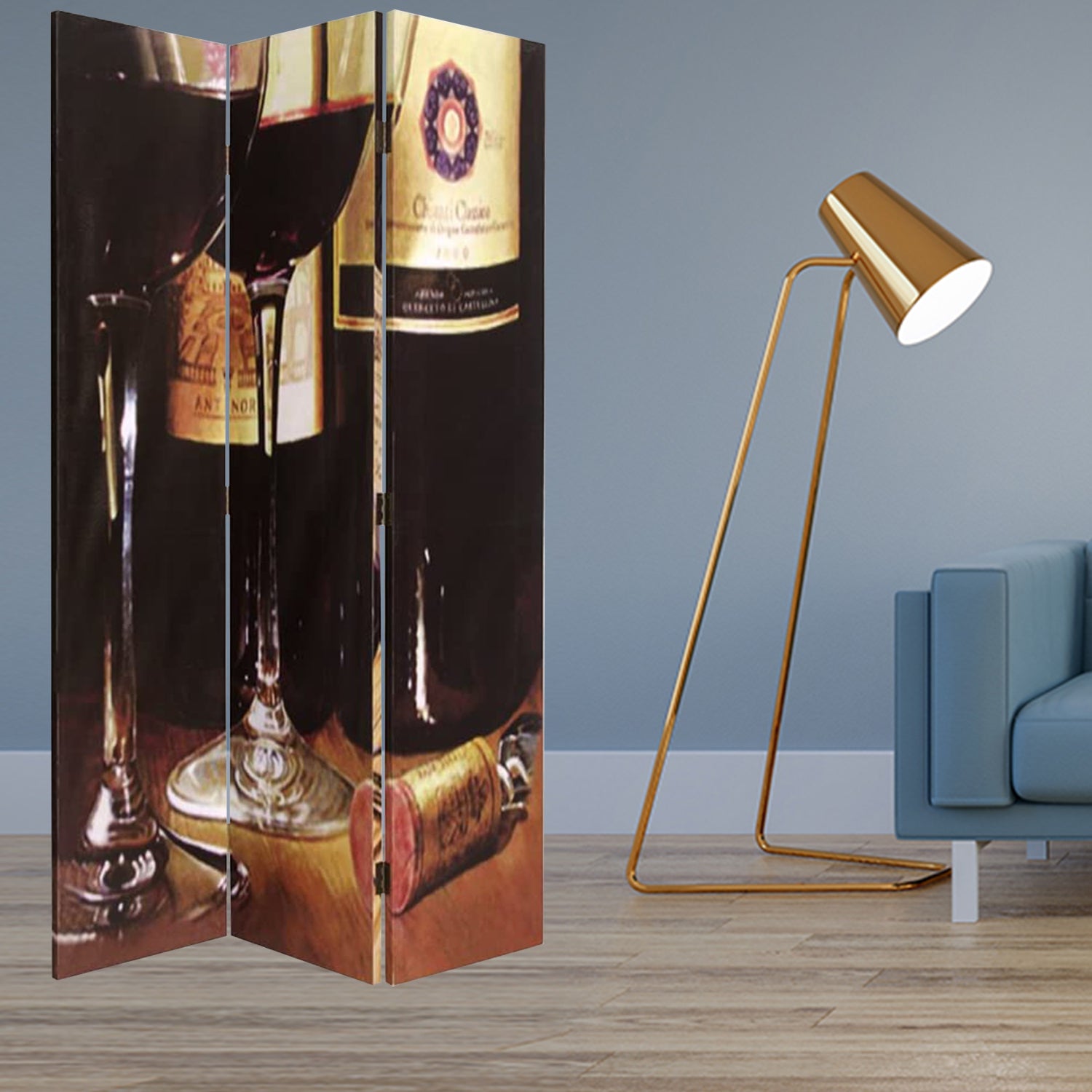 1" x 48" x 72" Multi Color Canvas Screen With Wine Image