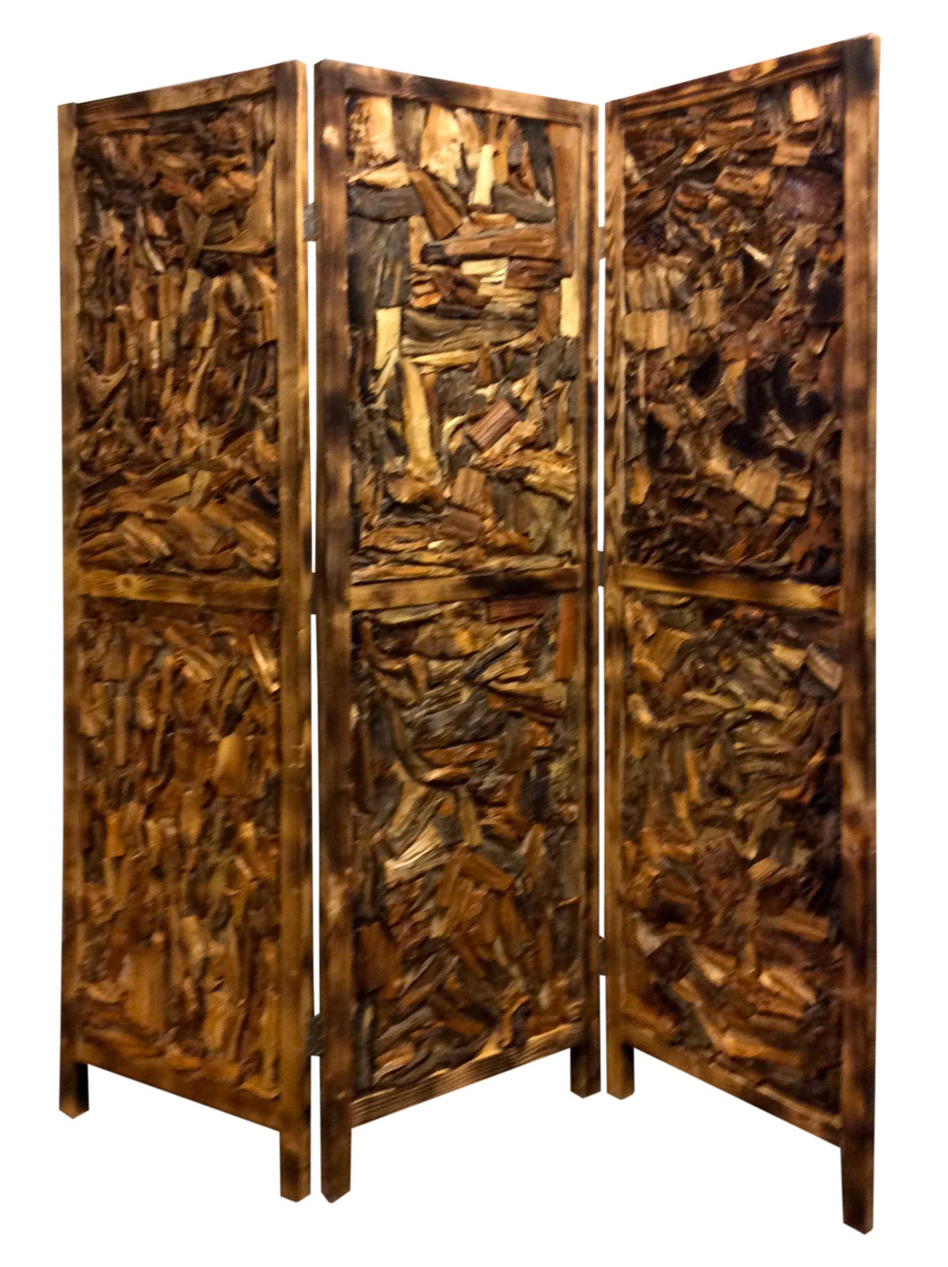1" x 60" x 69" Natural Wood  3 panel Screen