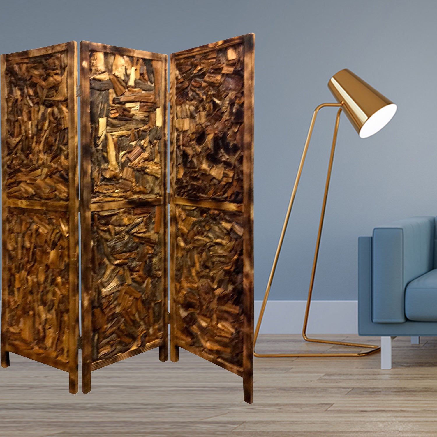 1" x 60" x 69" Natural Wood  3 panel Screen