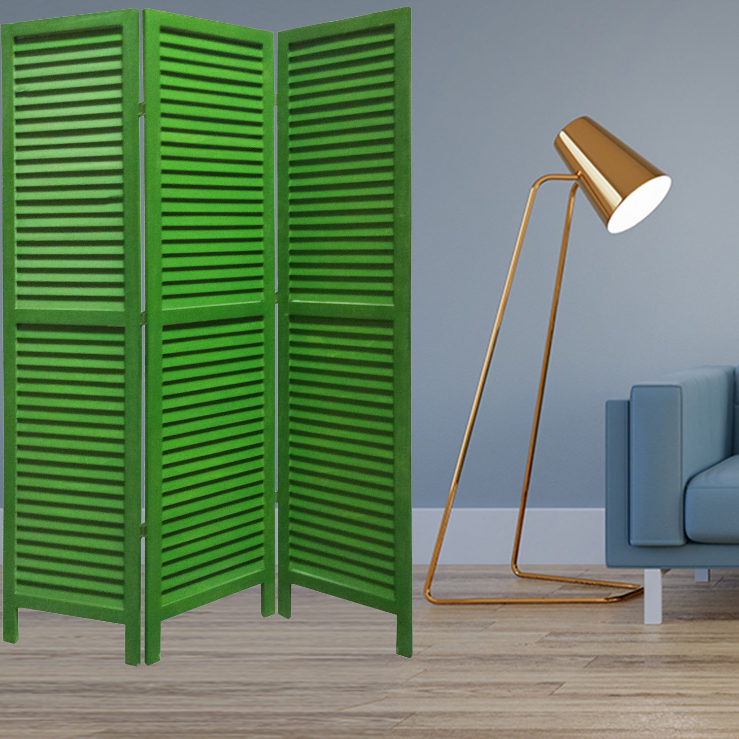 1" x 48" x 67" Green, Wood, Shutter -Screen