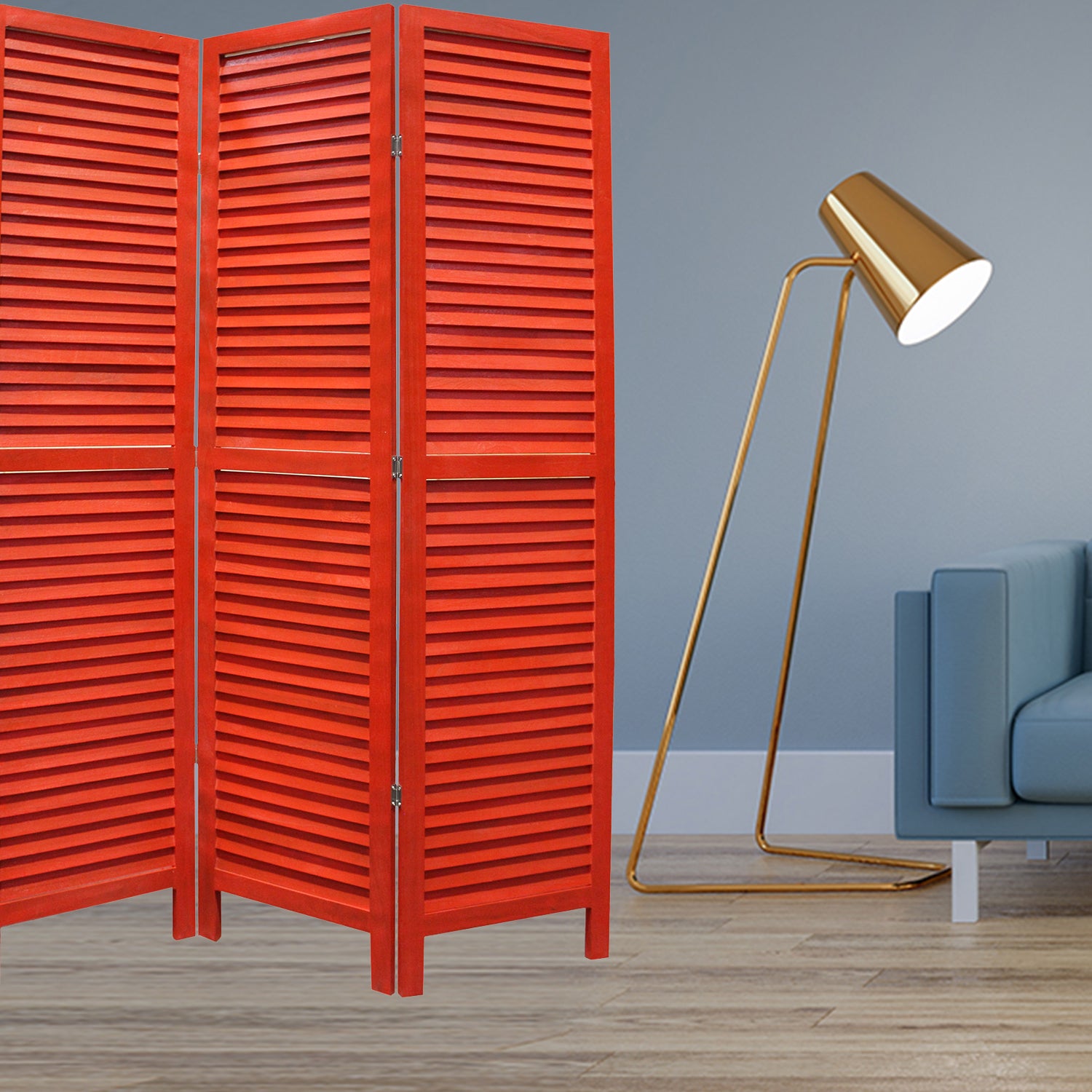 1" x 48" x 67" Red, Wood, Shutter -Screen