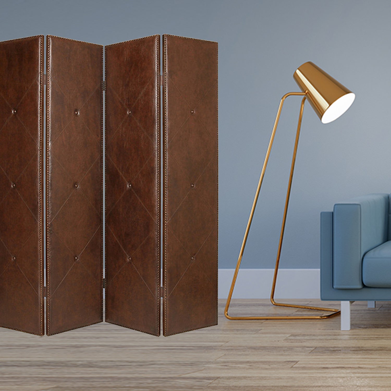 1" x 76" x 84" Brown Faux leather  Screen