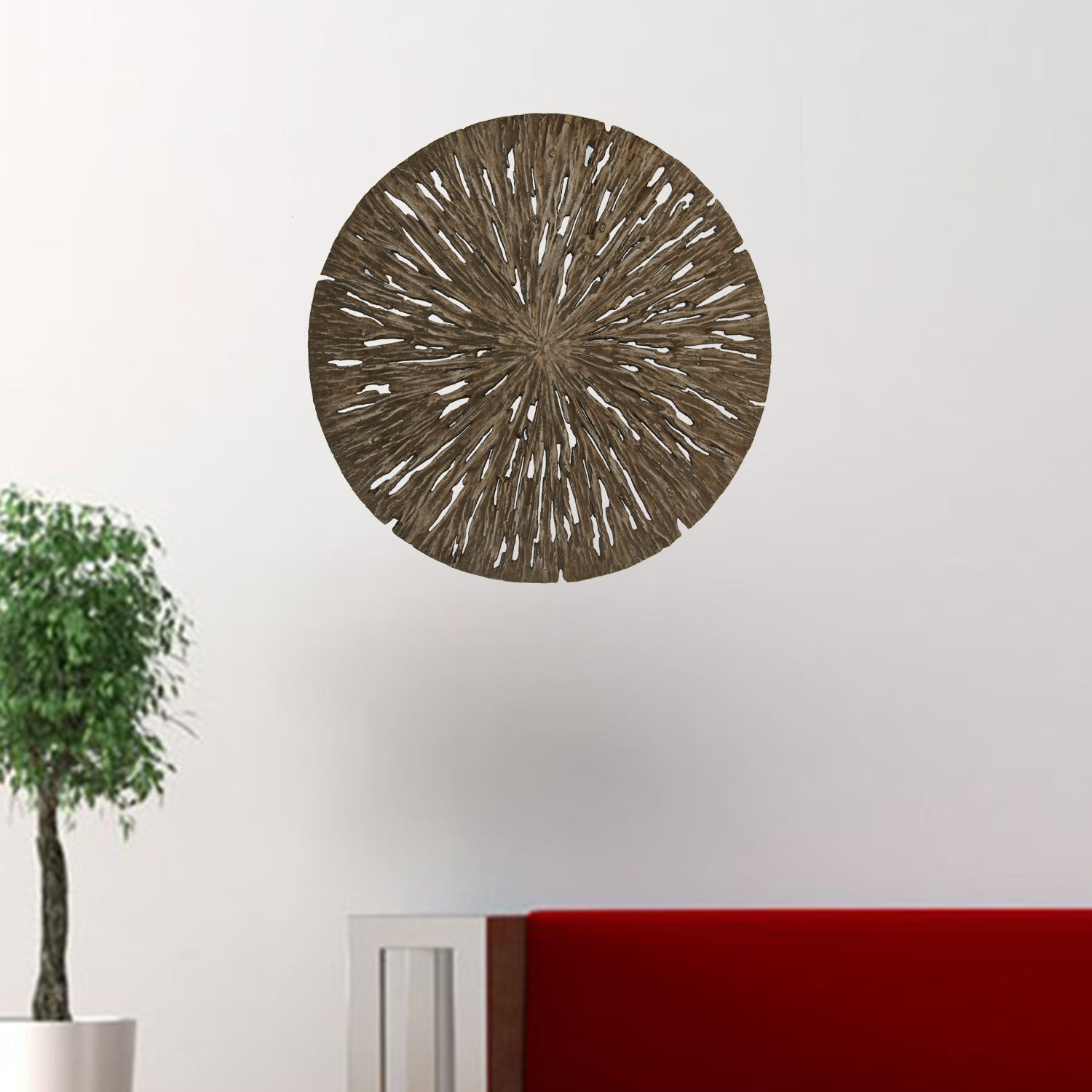 1" x 28" x 28" Brown Round Rotten Wood  Wall Decor