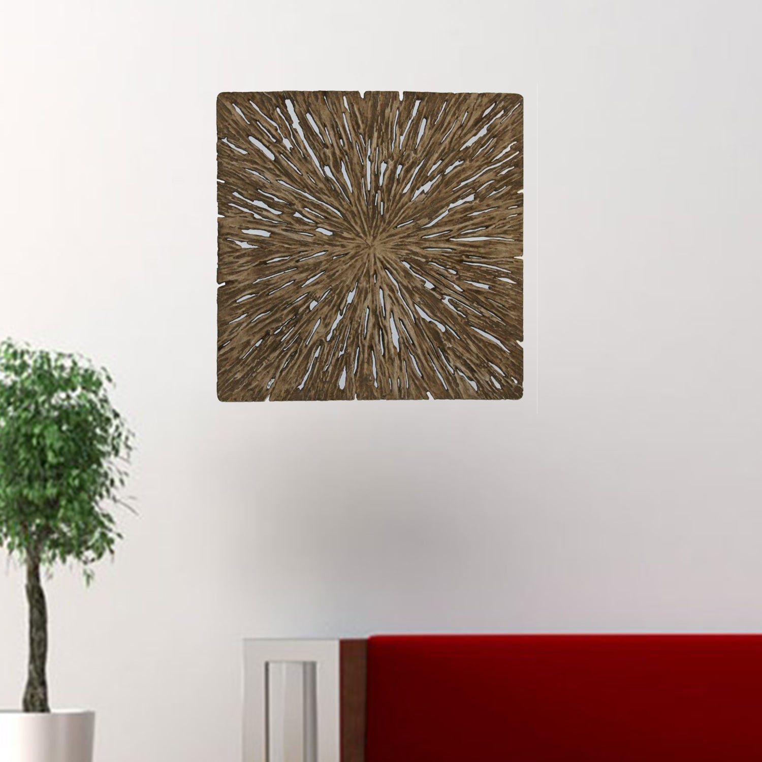 1" x 26" x 26" Brown Square Rotten Wood  Wall Decor