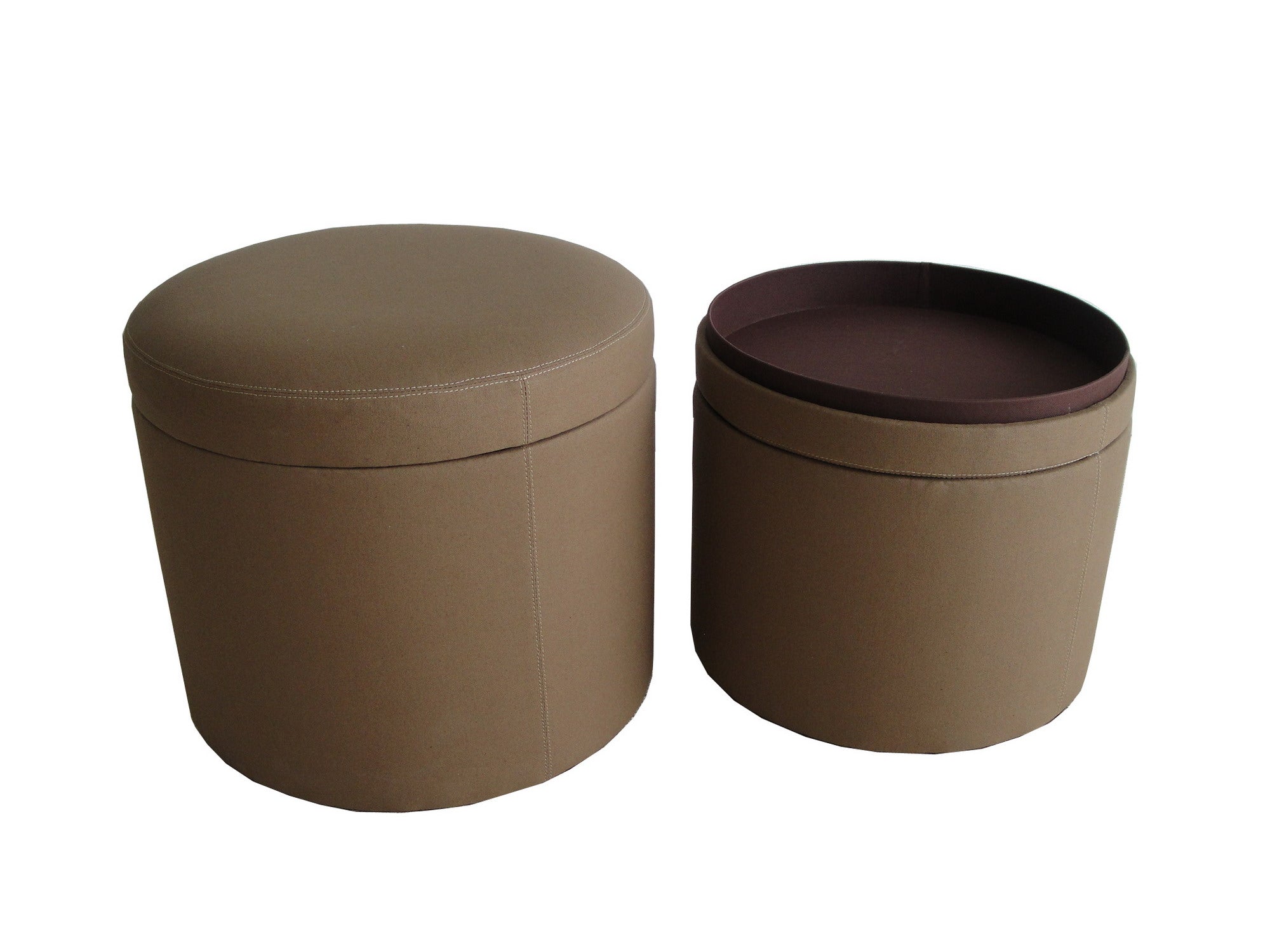 1" x 19" x 19" Tan Canvas Round Storage  Ottoman