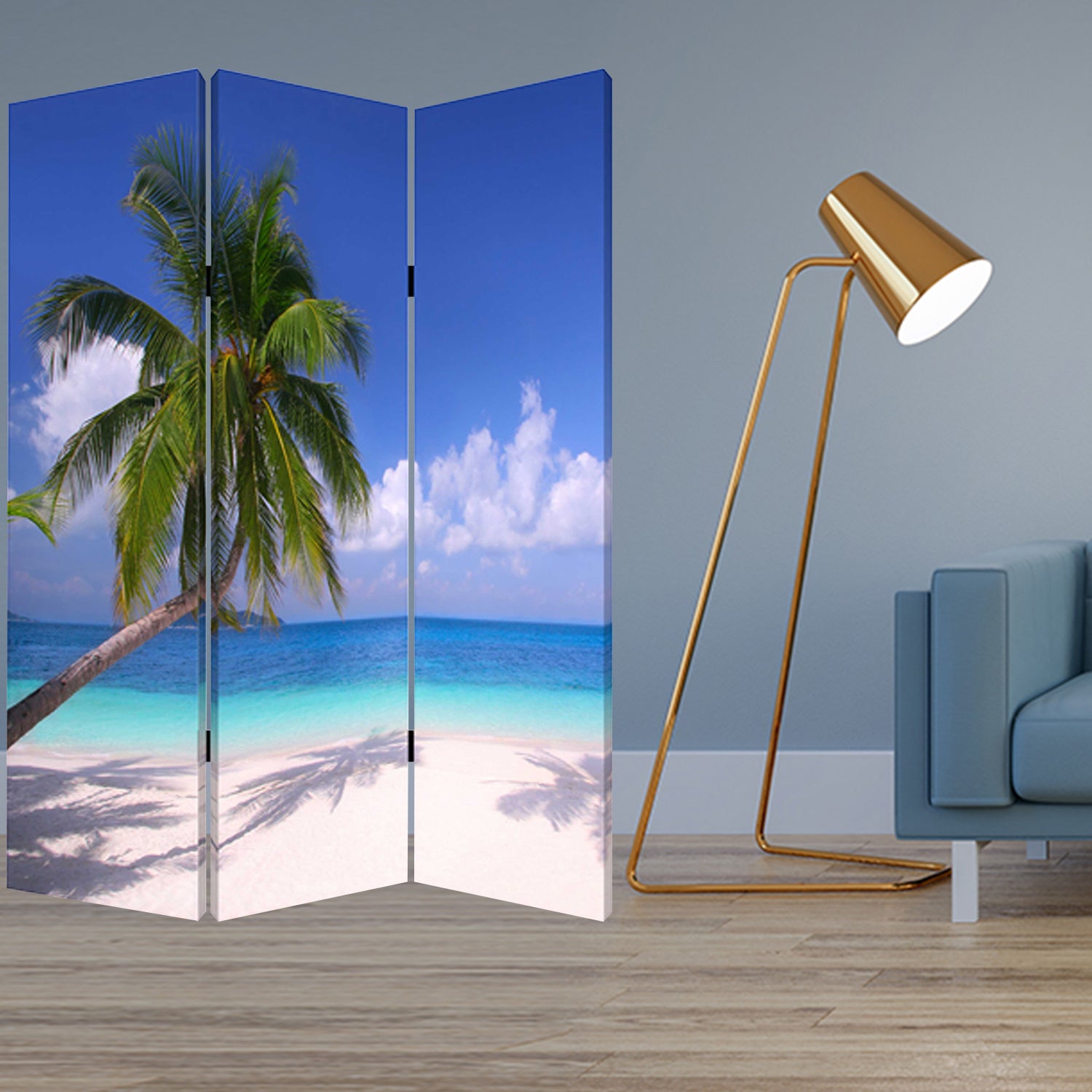 1" x 48" x 72" Multi Color Wood Canvas Paradise  Screen