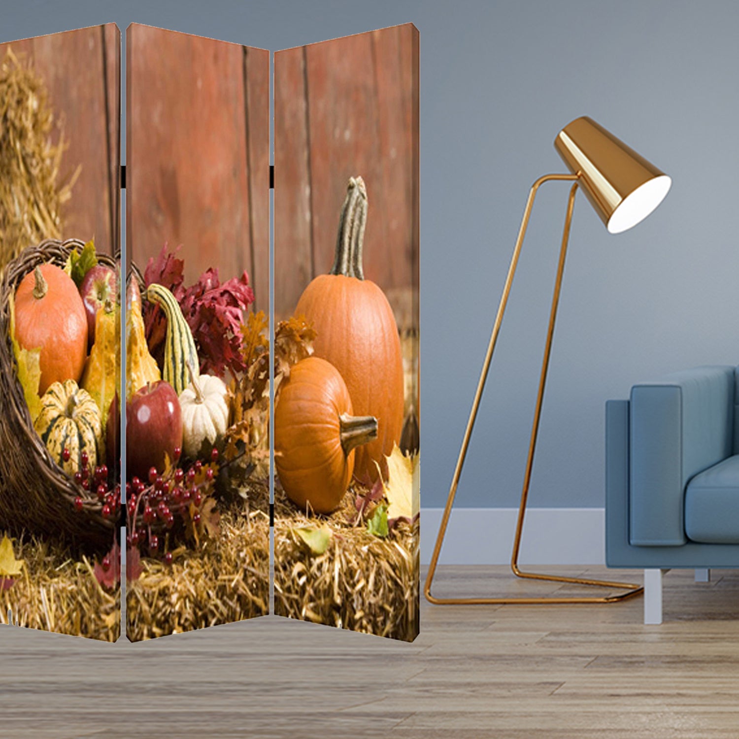 1" x 48" x 72" Multi Color Wood Canvas Harvest  Screen