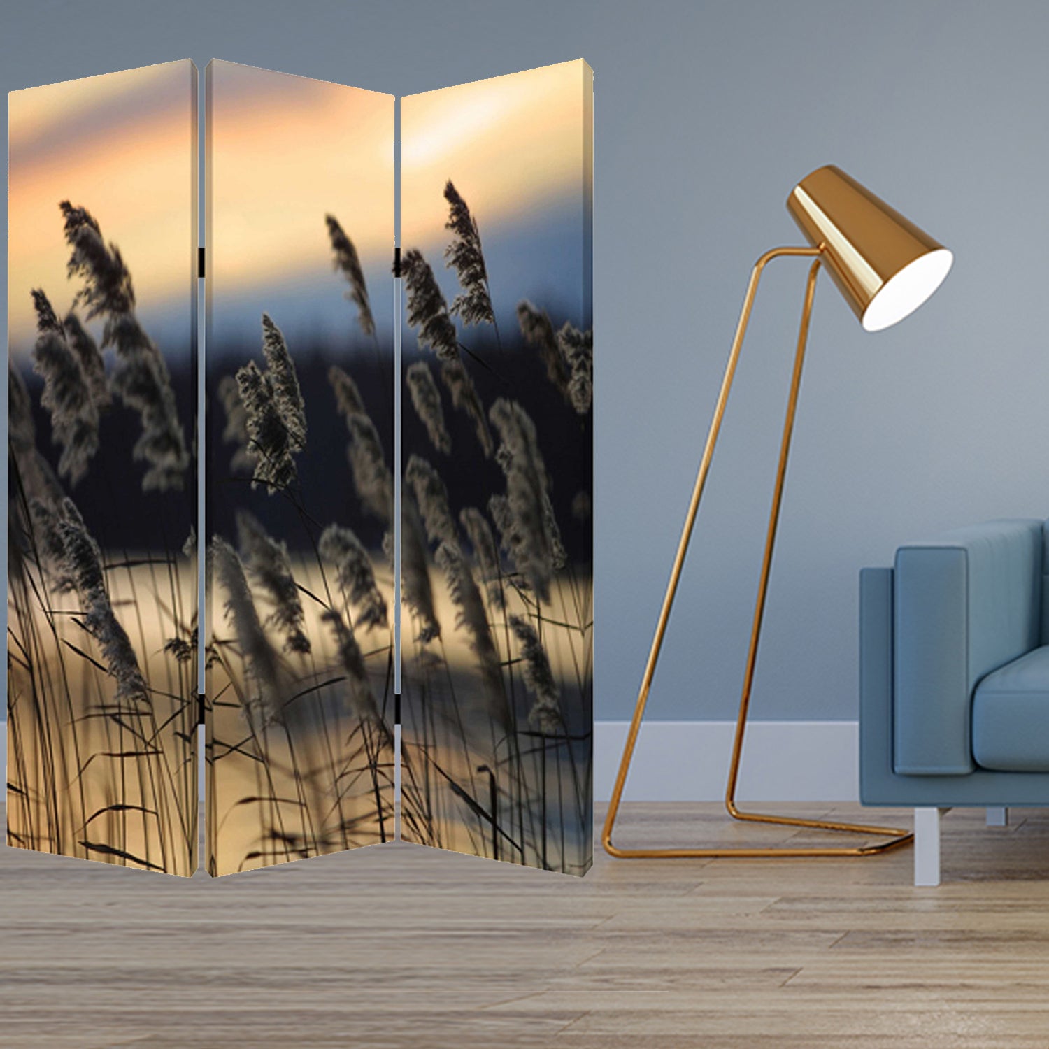 1" x 48" x 72" Multi Color Wood Canvas Whisper Reed  Screen