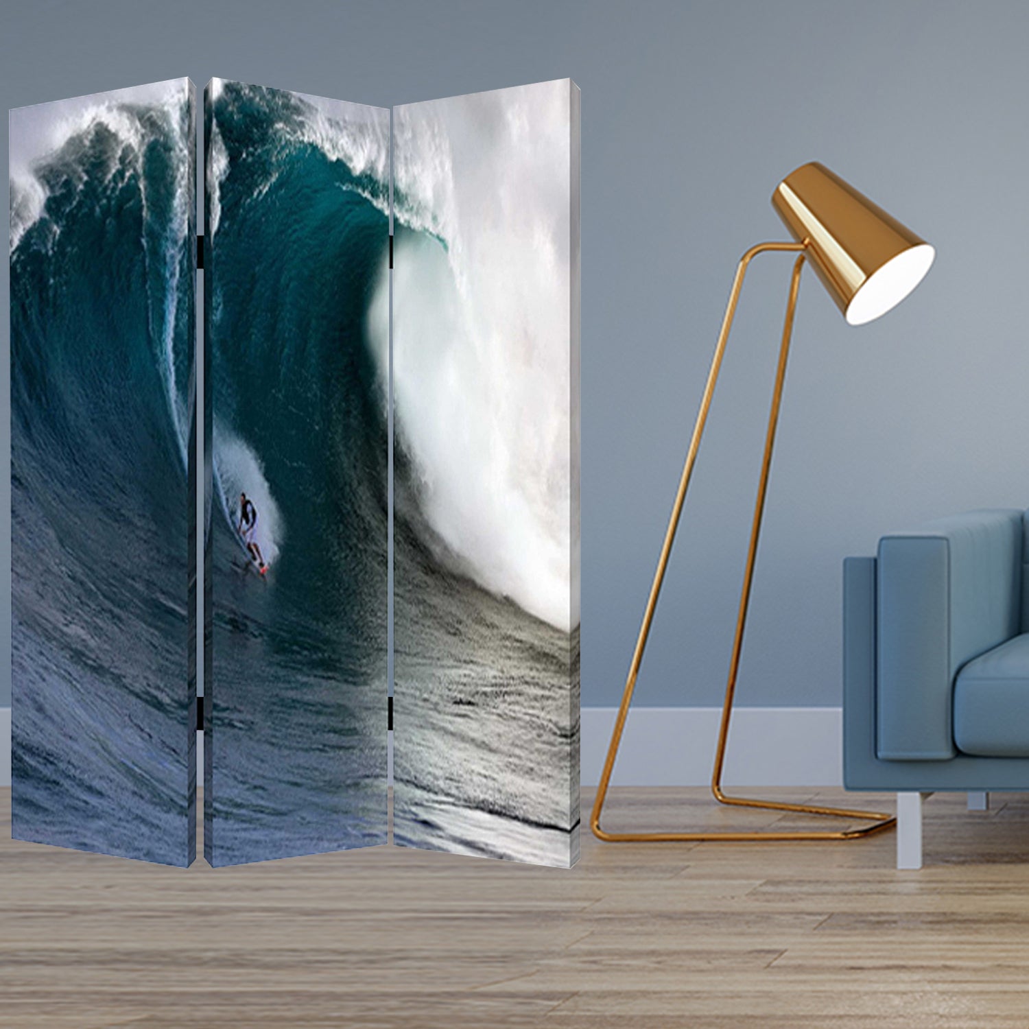 1" x 48" x 72" Multi Color Wood Canvas Wave  Screen