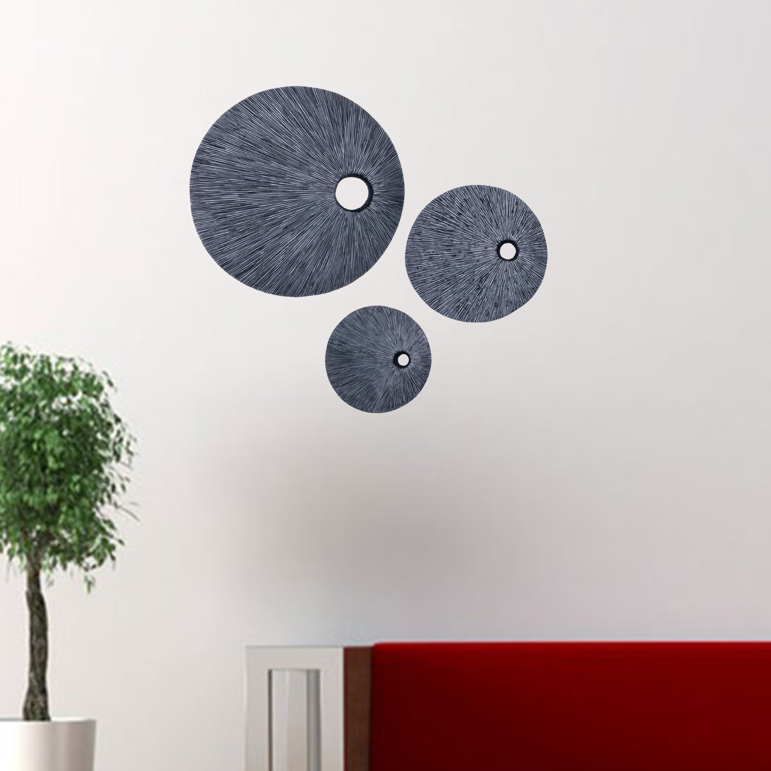 Contemporary Gray Circle Hole 3pc Wall Art Set