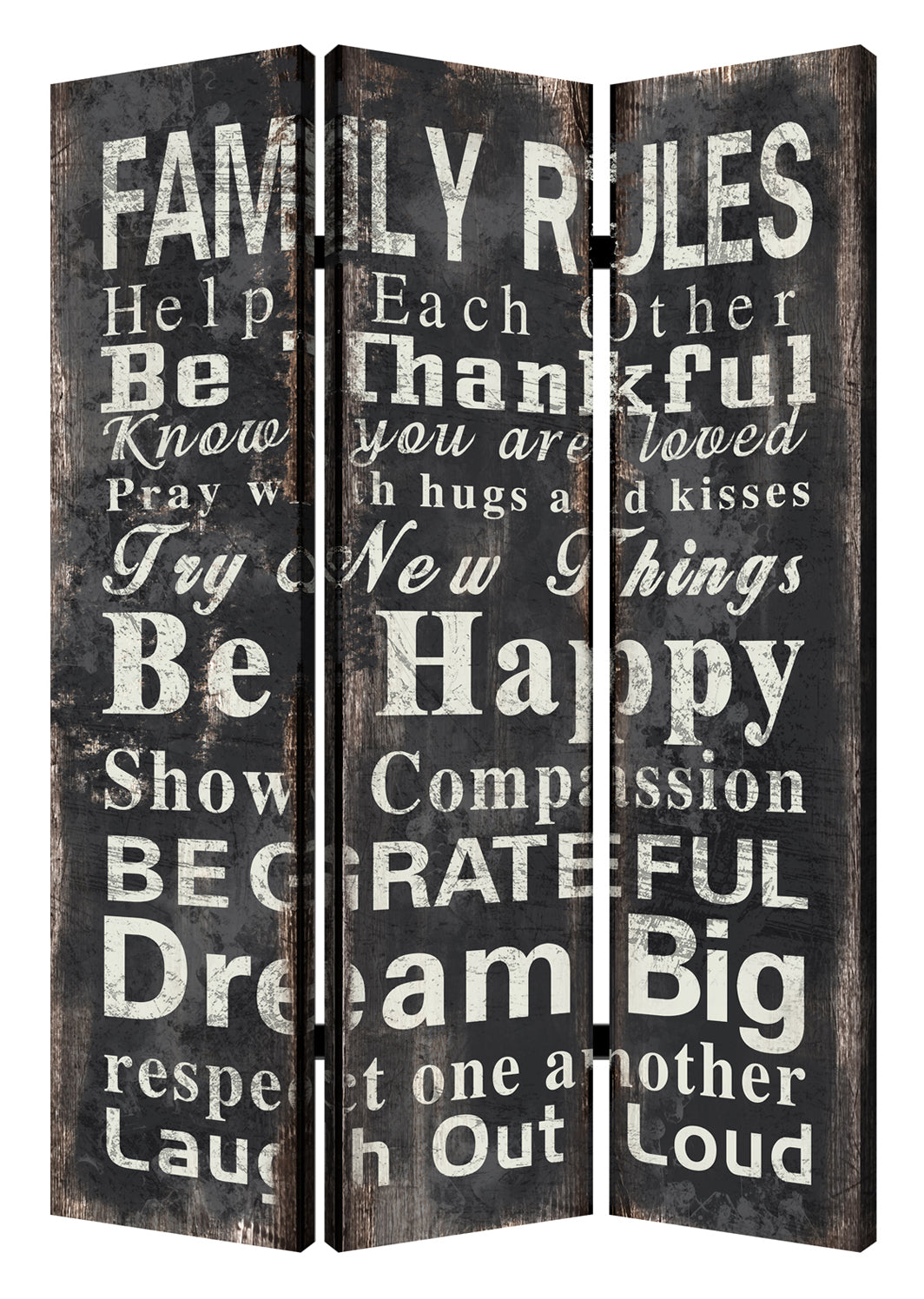 1" x 48" x 72" Multi Color Wood Canvas Family Rule  Screen