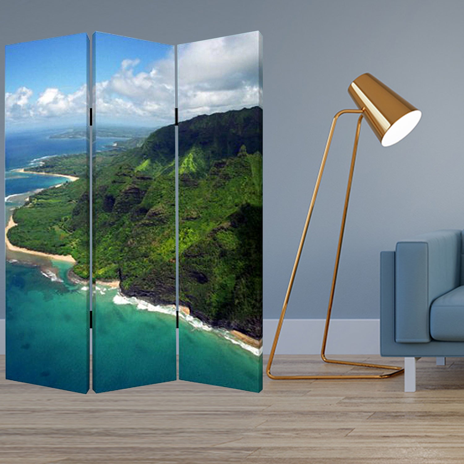 1" x 48" x 72" Multi Color Wood Canvas Palm Tripical  Screen