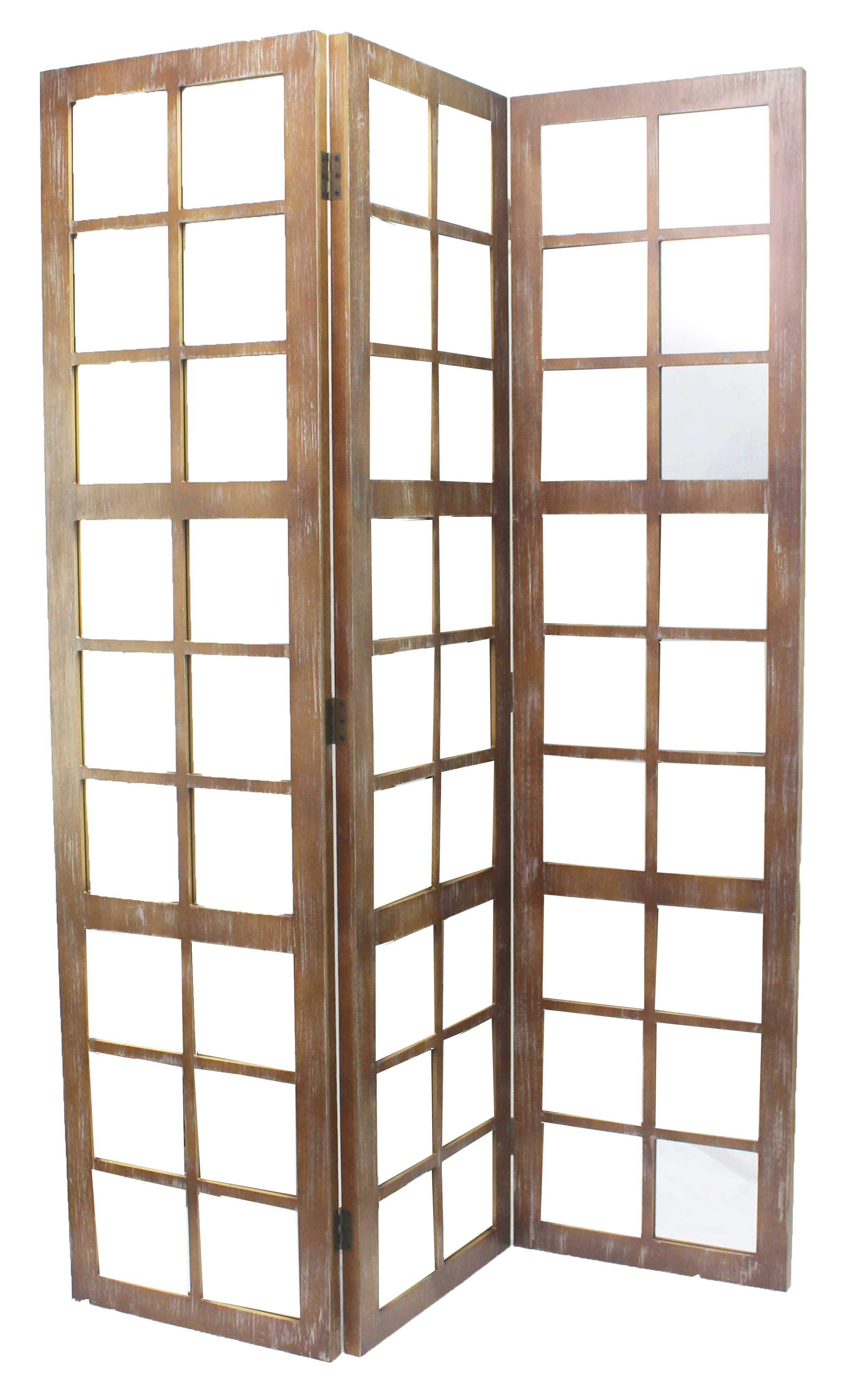 1" x 63" x 84" Brown Wood Mirror  Screen