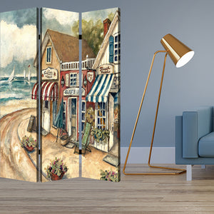 1" x 48" x 72" Multi Color Wood Canvas Seaside Town Slate  Screen