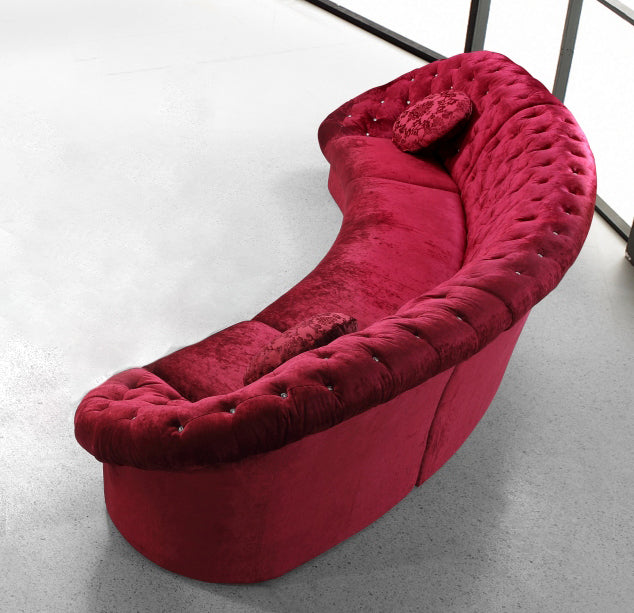 35" Red MDF and Velour Sectional Sofa
