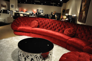 35" Red MDF and Velour Sectional Sofa