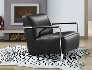 28" Black Leather  Foam  and Stainless Steel Lounge Chair