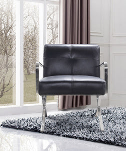 31" Black Leather and Steel Lounge Chair