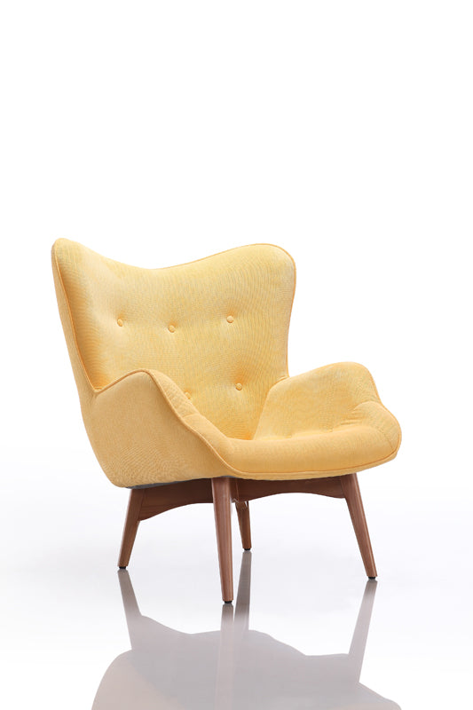 38" Yellow Fabric and Wood Tufted Chair and Ottoman