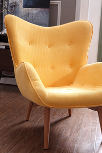 38" Yellow Fabric and Wood Tufted Chair and Ottoman