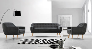 34" Grey Fabric  Foam  and Wood Sofa Set