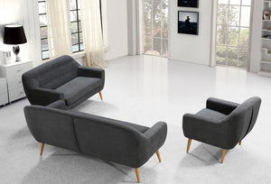 34" Grey Fabric  Foam  and Wood Sofa Set