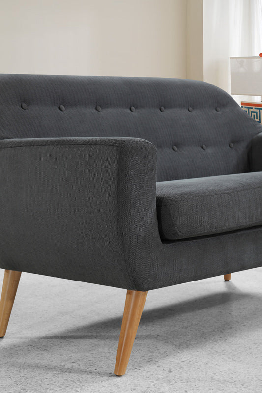 34" Grey Fabric  Foam  and Wood Sofa Set