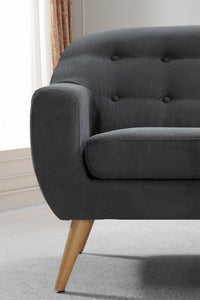 34" Grey Fabric  Foam  and Wood Sofa Set
