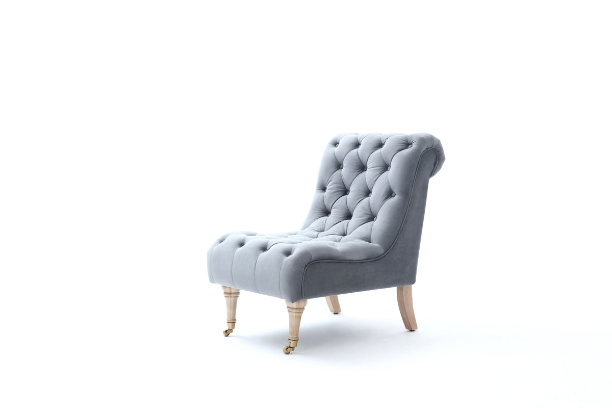 36" Grey Foam  Wood  and Velour Tufted Accent Chair