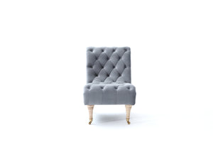 36" Grey Foam  Wood  and Velour Tufted Accent Chair