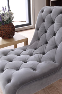 36" Grey Foam  Wood  and Velour Tufted Accent Chair