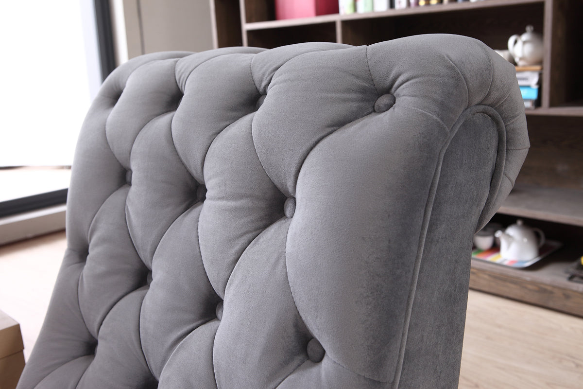 36" Grey Foam  Wood  and Velour Tufted Accent Chair